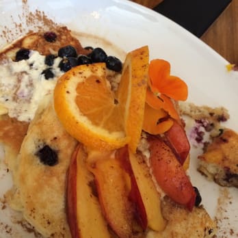 Blue Fox Cafe - Blueberry pancakes with fried peaches - Breakfast & Brunch Near Me - Victoria, British Columbia Blue Fox Cafe - Blueberry pancakes with fried peaches - Breakfast & Brunch Near Me - Victoria, British Columbia
