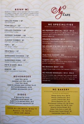Menu photo 6 NG Cafe Austin, TX
