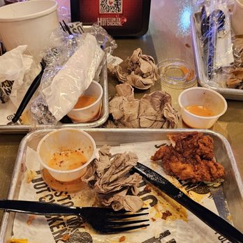Houston TX Hot Chicken - Empty plate and lots of napkins, it was so good we forgot to take a photo before we ate it all! - Chicken Shop Near Me - Spokane, Washington