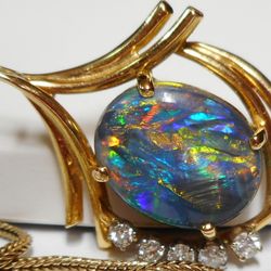 Jewelry Appraisals by Graduate Gemologist - Australian Black Opal Diamond Pendant