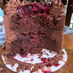 The Confection Connection - Thick layer of chocolate fudge with the cherries.