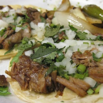 Cheztakos!!! - Tacos - Tender brisket (left) and soft carnitas (right).  Served with a grilled whole jalapeno and onions. - Mexican Near Me - Mountain View, California
