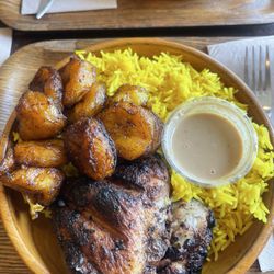 New Soul Food - "Sub-Saharan Plate" with peanut sauce, plantain, and rice