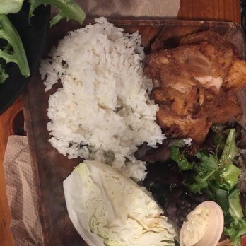 Aburaya - Lots of rice and tasty salad with a homemade dill cream sauce. - Izakaya Near Me - Oakland, California