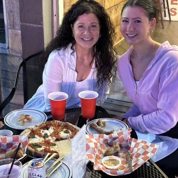 Prosper Brewing - Dining on Margherita  pizza, fried pickles, and a pretzel on the front patio. - Brewpubs Near Me - North Tonawanda, New York