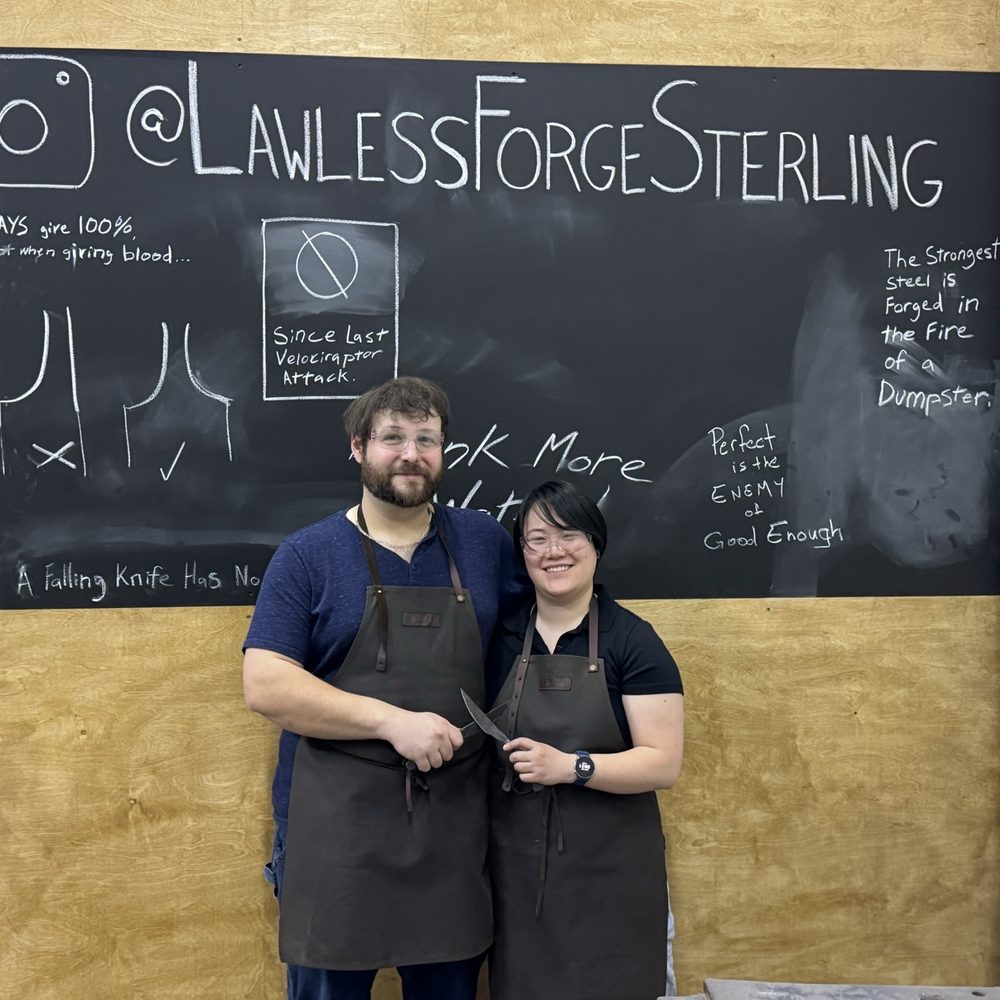 Lawless Forge - Our Couple's picture afterwards in the forge! - Team Building Activities Near Me - Sterling, Virginia