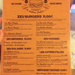 Zeu Burgers - Menu (front) as of June 2014