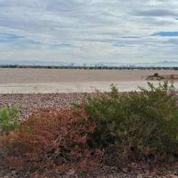A view of the water detention basin within the park.