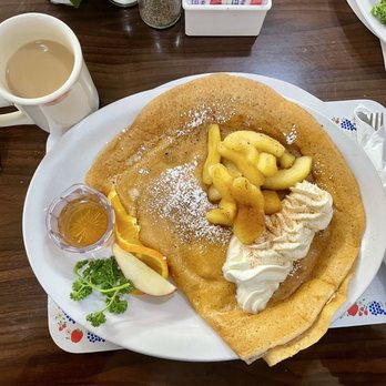 Paula's Pancake House - Danish Pancakes with Apple Cinnamon & whip cream topping. - Breakfast & Brunch Near Me - Solvang, California