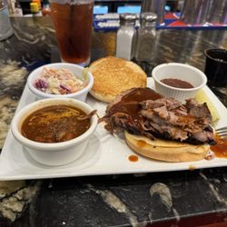 Silver Star Smokehouse - Brisket sandwich beans and slaw