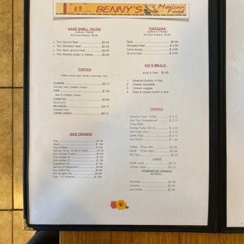 Benny's Restaurant - the menu of the restaurant - Mexican Near Me - Tucson, Arizona