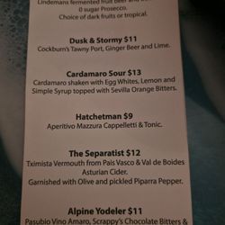 The Hideaway - Specialty drink menu