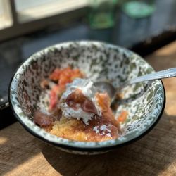 Higher Grounds - Strawberry rhubarb cobbler