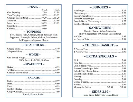 Menu photo 5 Corner Post Cafe Colcord, OK