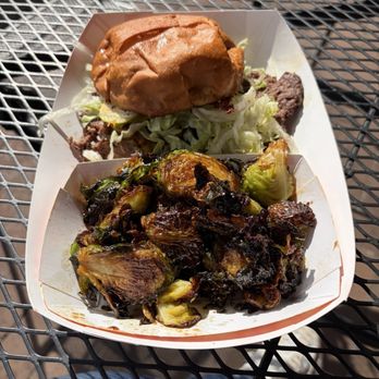 Hatch Sandwich Bar - Smash burger with maple bacon brussels - American Near Me - Hickory, North Carolina