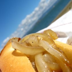 Let's Be Frank Hot Dog Stand - Just me, a hot dog, grilled onions, and a gorgeous san francisco day!