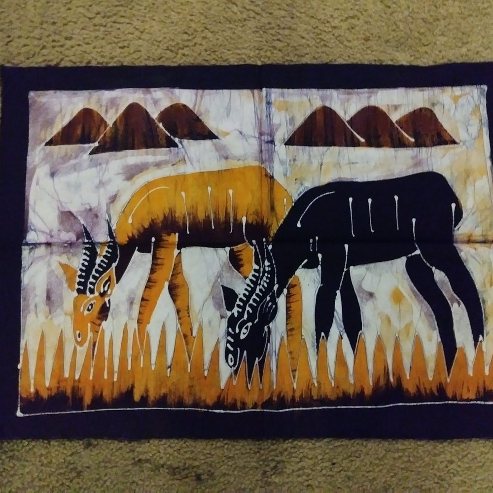 Sell it Here - Batik Wall Hanging Antelope Grazing 24"×15" $25 KD:Booth 464 @ Sell It Here,Lafayette,Indiana Tel 765-807-9033 - Antiques Near Me - Lafayette, Indiana