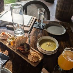 Dip trio + crab & corn chowder