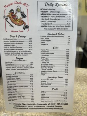 Menu photo 5 Famous Uncle Al's Chesapeake, VA