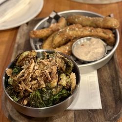 Devil's Elbow Ale & Smoke House - Deep Fried Pickles (top) and Maple Brussel Sprouts (bottom)