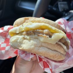 Rosie's Cafe - Sausage egg and cheese on English muffin
