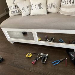 Ron's Glass & Screen - Ottoman with two broken mirrors.