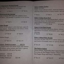 Patsy's Market - Patsy's Hoagie Menu (inside)