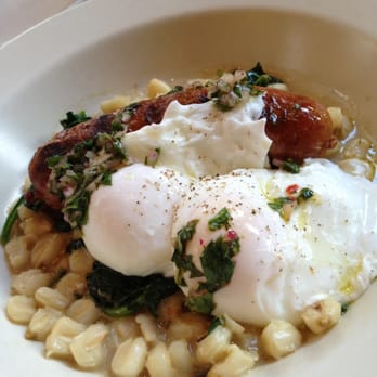 Nopa - Wood Grilled Italian Sausage with Farro, Kale and Poached Eggs - New American Near Me - San Francisco, California Nopa - Wood Grilled Italian Sausage with Farro, Kale and Poached Eggs - New American Near Me - San Francisco, California