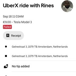 Uber Amsterdam - The first guy who bailed on me to go to the airport, didn't meet me at our door and then said he was on his way and cancelled.