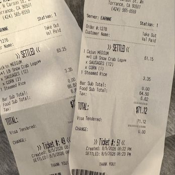 The Kickin Crab - Receipts - Cajun/Creole Near Me - Torrance, California The Kickin Crab - Receipts - Cajun/Creole Near Me - Torrance, California