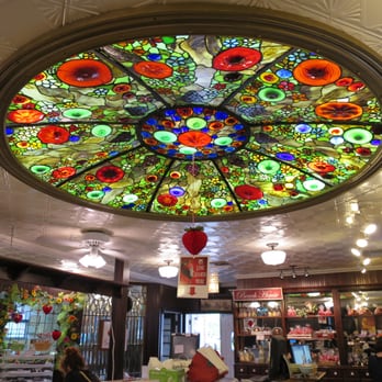 Long Grove Confectionery  - Stained glass ceiling, sourced from Italy we were told. - Candy Stores Near Me - Long Grove, Illinois
