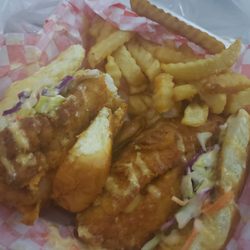 2 chicken sliders and fries