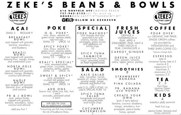Menu photo 8 Zeke's Beans & Bowls Virginia Beach, VA Menu photo 8 Zeke's Beans & Bowls Virginia Beach, VA