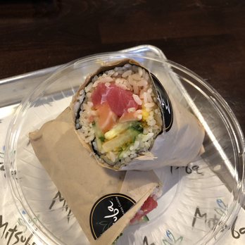 Mitsuba Ramen Noodle - Make your own burrito with salmon, tuna, cucumbers, seaweed salad, mango, massage and ponzu sauce - Ramen Near Me - Syracuse, New York Mitsuba Ramen Noodle - Make your own burrito with salmon, tuna, cucumbers, seaweed salad, mango, massage and ponzu sauce - Ramen Near Me - Syracuse, New York