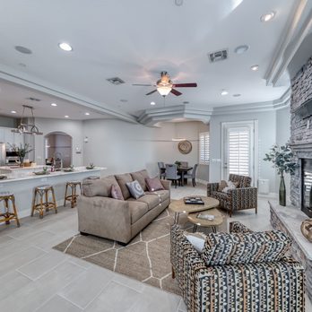 Nestings Home Staging and Interiors - Kitchen / Living Room w Fireplace - Home Staging Near Me - Henderson, Nevada