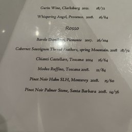 Wine list Wine list