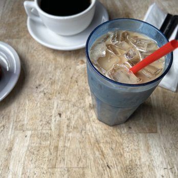 Fratelli Cafe - Regular hot House Coffee and iced White Mocha Latte. - Coffee & Tea Near Me - Los Angeles, California