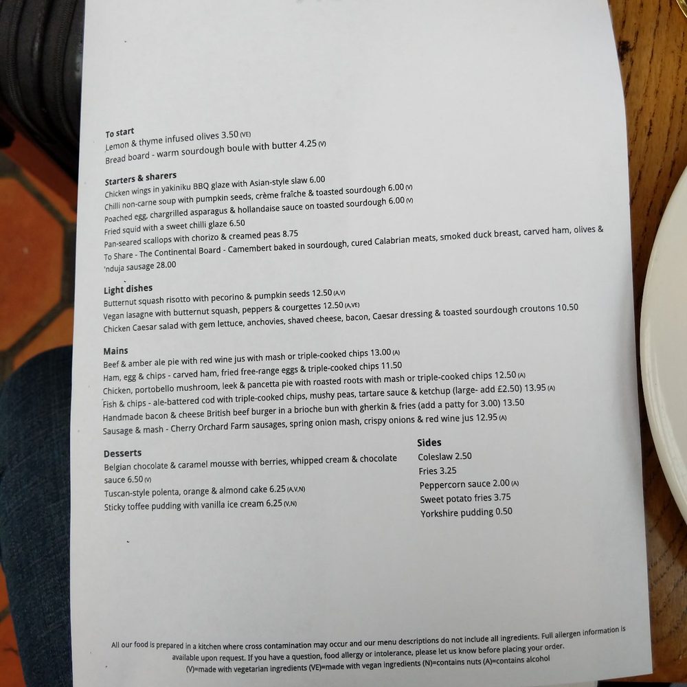 Gypsy Moth - Awesome menu.  And Spot on well done. - Pubs Near Me - Croydon, XGL