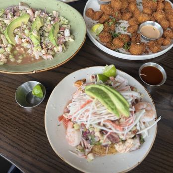 Mariscos Choix - Tostada mixta and chicharrones de pescado . - Seafood Near Me - Pico Rivera, California