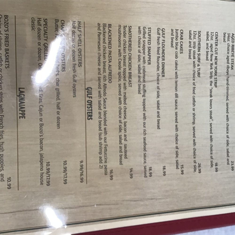 Bozos Too - Menu 4/4 - Seafood Near Me - Pascagoula, Mississippi Bozos Too - Menu 4/4 - Seafood Near Me - Pascagoula, Mississippi
