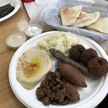 Hala’s Mideast Market - Combo Plate Pick 4 Lamb Shawarma, Beef Kufta Kabob, Kibbe, Falafel, Hummus, Grape Leaves - Bakeries Near Me - Jacksonville, Florida