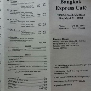 Bangkok Express - Menu - Thai Near Me - Southfield, Michigan