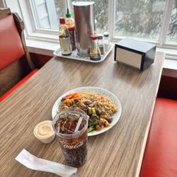 Wasabi Express - Habachi cooked style Steak & Shrimp, rice amazing too with veggies. sliced carrots & Broccoli 