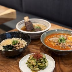 Nameko, Shoto Ribu, Tonbara Niku,Cucumber salad