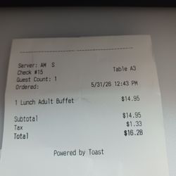 Tibet's Restaurant & Bar - The low price of the lunch buffet
