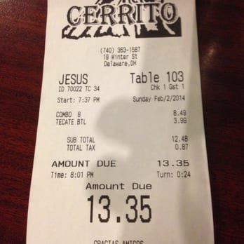 Mi Cerrito - Copy of my receipt, all dinner combination plates are $8.49. - Mexican Near Me - Delaware, Ohio Mi Cerrito - Copy of my receipt, all dinner combination plates are $8.49. - Mexican Near Me - Delaware, Ohio
