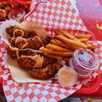RT 66 Hot Chicken - 2 tenders w/fries - Hot Dogs Near Me - Pomona, California RT 66 Hot Chicken - 2 tenders w/fries - Hot Dogs Near Me - Pomona, California