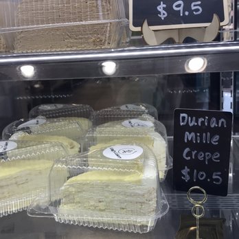 Ling's Cakery - Mille Durian Crepes Slice Earl grey Mille crepe cake - Desserts Near Me - Oklahoma City, Oklahoma