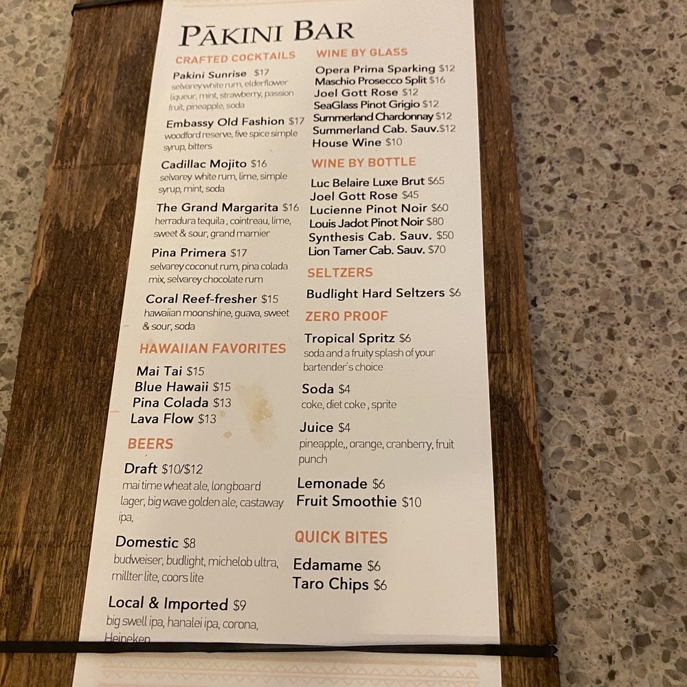 Pākini Bar - Menu (10/2022) - Bars Near Me - Honolulu, Hawaii Pākini Bar - Menu (10/2022) - Bars Near Me - Honolulu, Hawaii