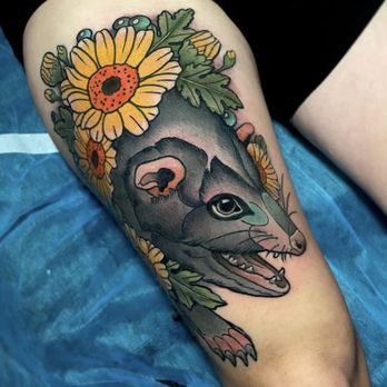 Remington Tattoo Parlor - Opossum, Possum, Flowers, Daisies, Neotraditional - Tattoo Near Me - San Diego, California